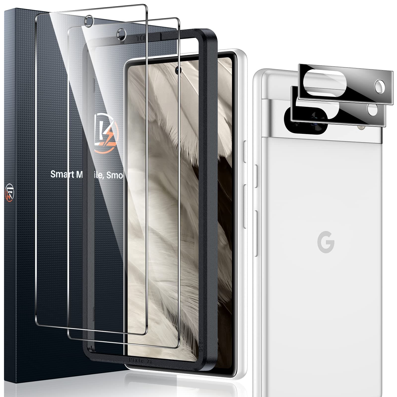 LK 2+2 Pack for Google Pixel 7a Screen Protector with 2 Pack Camera Lens Protector Fingerprint Unlock Compatible 9H Tempered
