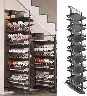 Pull-Out Shoe Rack Organizer for Closet Shoe Cabinet,Adjustable Height Retractable Metal Stackable Shoe Rack, Vertical Shelf Organizer for Small Bedroom Closet, Space Saving Storage, Black(45cm,15 Tie