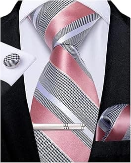 Mens Striped Tie Silk Woven Necktie and Pocket Square Cufflinks Tie Clip Set Wedding Business Formal Gift Tie for Men