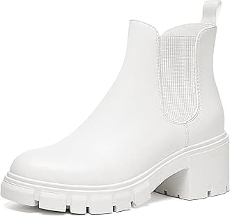 AthlefitWomen's Chelsea Boots Fashion Lug Sole Chunky Heel Slip on Elastic Ankle Booties
