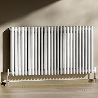 Heilmetz Column Radiator Horizontal Double, 600x1190mm Traditional White 2 Column Radiators Central Heating Radiator Cast Iron Style