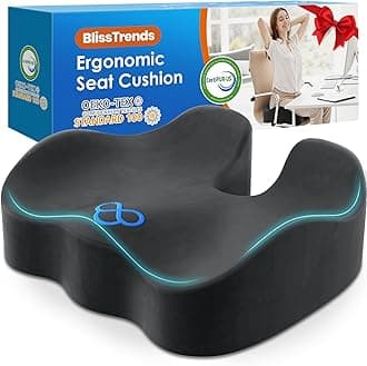 BlissTrends Seat Cushion,Thick Memory Foam Cushions for Office Chair, Car Seat, Airplane, Relieving Pressure Tailbone Sciatica Back Pain for Long Sitting Office Workers, Car Drivers 4.7in Thick Grey