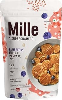 Millé Blueberry 16g Plant Protein Pancake Mix | High Protein Breakfast | High Fibre |Vegan, Low Carb & Low Calorie | No Refined Flour, No Refined Sugar, Low GI Millet Grain | 250 grams