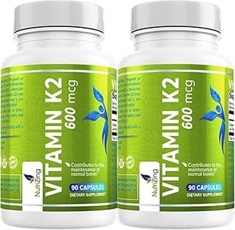NutriZing K2 Vitamin Supplement MK-7-600mcg High Strength VIT K2-90 Vegan Capsules (3 Month Supply) - Supports Bone & Arterial Health* (2-Pack)