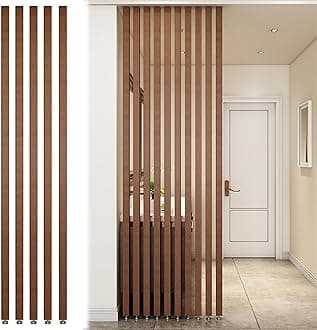 Wall Partition Room Divider Floor to Ceiling Wooden Slats - Screen Partition Post Living Room Simple Modern Entrance Restaurant Office Hollow Decor Column ( Color : Wood 5Pcs , Size : 155cm/61in/5.08f