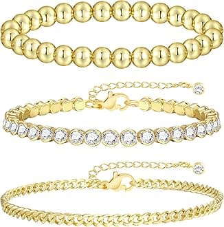 Gold Bracelets for Women, 14k Gold Plated Hand Chain Bracelet, 2 Pcs Ring Bracelets for Women Trendy Dainty Cubic Zirconia Bracelet Ring Bracelet Hand Jewelry Adjustable 6.3'+2'