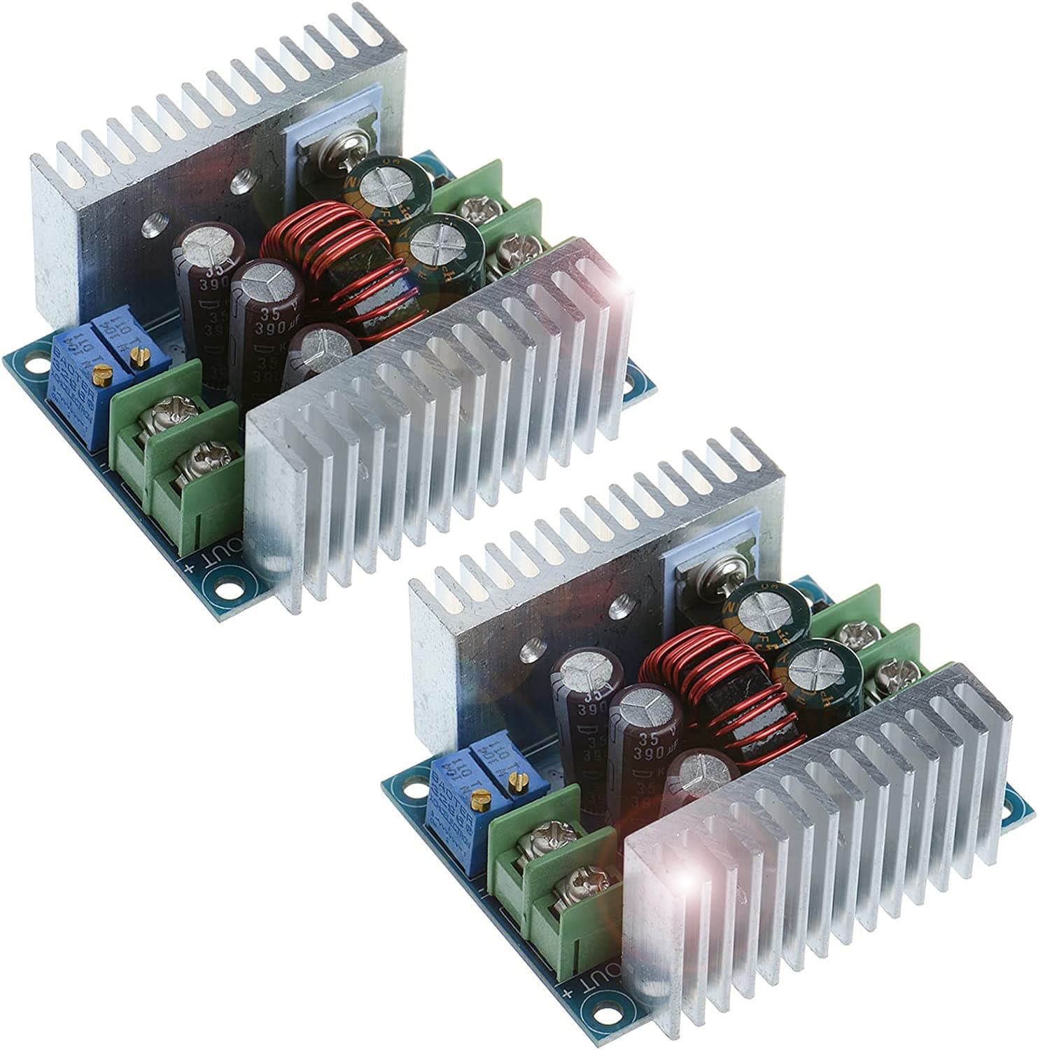 iHaospace 2 Pcs Constant Current CC CV Buck Converter Module DC 6-40V to 1.2-36V 20A 300W Adjustable Step Down Voltage Regulator Power Supply Module with Short Circuit Protection Function