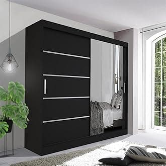 Spacious Bedroom Sliding Wardrobe - Sleek and Functional Design comes in White/Grey/Black/Oak and Width 120cm/150cm/180cm/203cm/250cm (Black, 203cm)