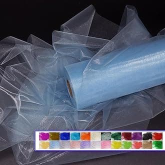Organza Tulle Fabric Rolls, Crystal Organza 12" by 50 Yards (150 ft) Sheer Nylon Silky Shiny Netting Spool Bolt for DIY Craft Table Runner Wedding Baby Shower Party Decor (Baby Blue)