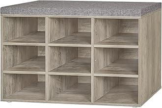 DINZI LVJ Shoe Bench, 9 Cubbies Shoe Organizer for Entryway, Storage Bench with Cushion, Cubby Shoe Rack with Adjustable Shelves for Living Room, Bedroom, Mudroom, Hallway, Gray Wash