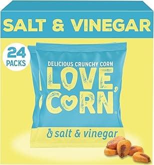 LOVE CORN Salt & Vinegar Crunchy Corn Snack | 24 x 20g Bags | Kosher, Vegan, Gluten-Free | Simple Ingredients, Low Calorie, Low Sugar | Great For Lunchbox & On The Go | Perfect Healthy Graze | UK Made