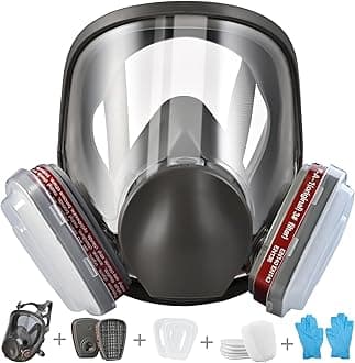 Full Face Respirator Mask, Reusable Full-Face Mask Respirator with Filter, Full Face Cover Gas Mask with Filters for Paint, Against Dust, Spray, Construction Work, Welding, Sanding