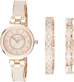 Women's Glitter Accented Bangle Watch and Bracelet Set, AK/3296