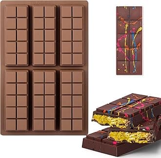 BABORUI 6 Cavities Chocolate Bar Mold Deep with 100Pcs Bags, Thick Chocolate Bar Mold for Stuffed Bar, Silicone Chocolate Mold for Filling Knafeh Pistachio Chocolate Bar(10 Snap), H-455-2