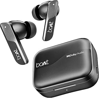 boAt Airdopes 800: Dolby Audio, Adaptive EQ, 4Mics AI ENx, App Support, Fast Charge, Low Latency, IPX5, v5.3 Bluetooth TWS Earbuds (Interstellar Black)