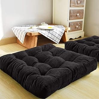 HIGOGOGO Square Meditation Pillow, Large Floor Pillow Solid Thick Tufted Seat Cushion for Balcony Bedroom Tatami Living Room, Black, 22x22 Inch