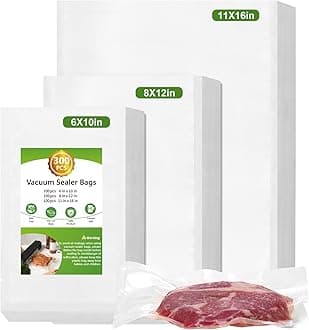 Moretoes 300pcs Vacuum Sealer Bags, 100 Gallon 11" x 16" and 100 Quart 8" x 12" and 100 Pint 6" x 10", BPA Free, Pre-cut Commercial Grade Vac Seal Meal Bags for Food Saver Storage, Meal Prep