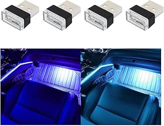 Augeny 4 PCS USB LED Car Interior Atmosphere Lamp, Plug-in USB Decor Night Light, Portable Auto Ambient Lighting Kit, Universal Vehicle Interior Accessories for Most Cars (Blue & Ice Blue)