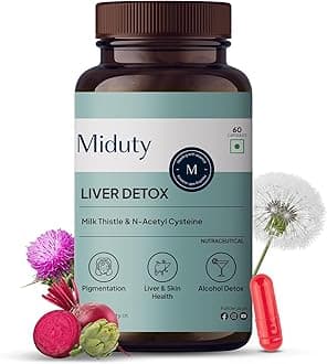 Miduty Liver Detox Supplement Milk Thistle with N-Acetyl Cysteine 900 mg | Natural Body Detox & Digestive Enzymes - Fatty Liver Care | Natural Detoxification Formula - 60 Veg Capsules