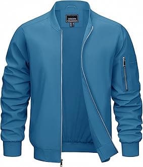 CRYSULLY Men's Fall Basic Style Running Bomber Jacket Ripstop Long Sleeve Coats Blue Green, X-Large