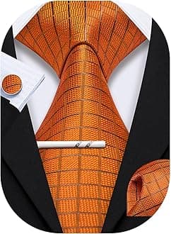 YOHOWACheck Tie Set Men Pocket Square Cufflinks Silk Plaid Business Tie Wedding Fashion