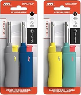 MK Candle Lighter, Butane Refillable Wind-Resistant Flame, 4-Pack for BBQ, Camping, Outdoor Use(Tone-4PC)