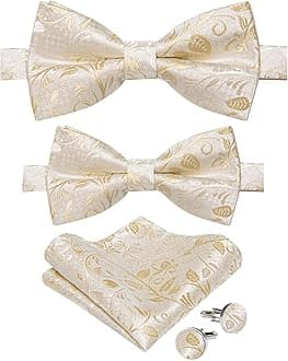 DiBanGu Men's Necktie Solid Silk Tie and Pocket Square Wedding Tie Cufflinks Set Formal