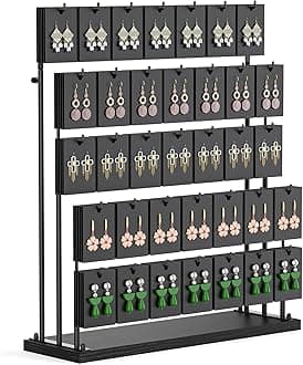 ORLESS Jewelry Display for Vendors, Earring Display Stand for Selling, Necklace Display Holder for Selling, Earring Cards Organizer for Bracelets, Rings, Jewelry Towers, Black (35 Hooks)