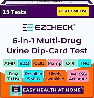 [15 Pack] EZCHECK® 6-Panel Drug Test - at-Home Rapid Urine Screening Kit for 6 Most Used Drugs: (THC-Marijuana, BZO-Benzos, MET-Meth, OPI/MOP-Opiates, AMP-Amphetamine, COC) - FSA/HSA Eligible