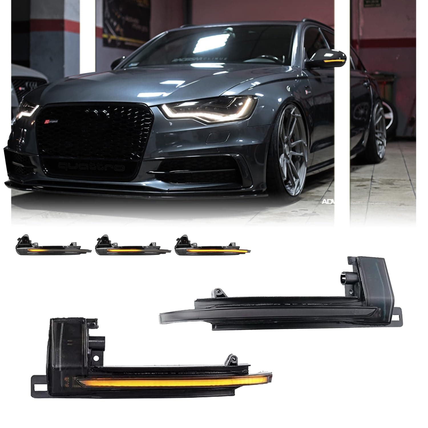 2 PCS Sequential Dynamic LED Side Mirror Turn Signal Lights for Au-di A4 A5 B8 S4 S5 Q3 A6 C6 S6, Audi Accessories Clear Lens Turn Signal Indicator Lamp