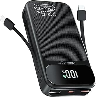 Power Bank 25800mAh Fast Charging Built-in 2 cables, 22.5W Portable Charger, Portable USB C Power bank Battery Pack with LCD Display Powerbank for Smartphones Tablets and More