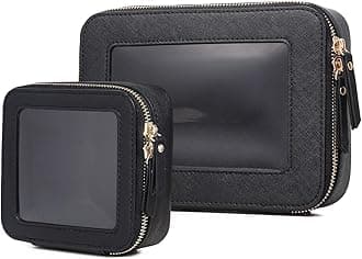 Clear Makeup Bag Set Portable Travel Cosmetic Bag and Toiletry Bag Women's Purse Pouch Cosmetic Stroage Organizer Bag with Zipper Car Essentials (Black, M+Mini)