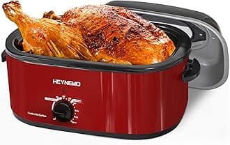 24QT Electric Roaster Oven, Electric Turkey Roaster with Viewing & Self-basting Lid, Stainless Steel Turkey Roaster Oven, RED