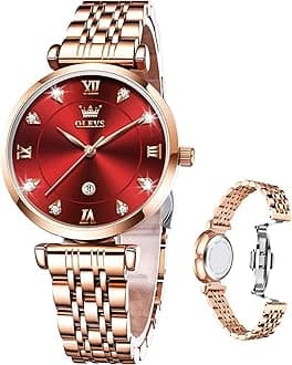 OLEVSWomen Watches Simple Dress Ladies Watch Rose Gold Stainless Steel Watch Waterproof Quartz Date Luxury Diamond Small Wristwatch Fashion Analog Female Reloj Mujer Blue White Green Red Yellow Face