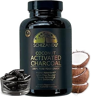 Schizandu Organics Activated Coconut Charcoal Capsules, 100% Pure Detox, Non GMO | 210 Pills | Use for Detoxification, Teeth Whitening, Digestive Health, Hangover Prevention
