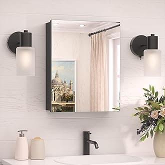 TokeShimi 16 x 20 Surface Mount Medicine Cabinet Aluminum, Tempered Frameless Bathroom Mirror with Storage Adjustable, Black Recessed Medicine Cabinet with Mirrored for Bathroom Farmhouse