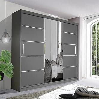 Contemporary Bedroom Sliding Wardrobe with LED Light - Spacious and Stylish Design comes in White/Grey/Black/Oak and Width 120cm/150cm/180cm/203cm/250cm (Grey, 250cm)
