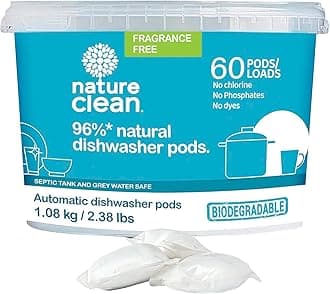 Non Toxic Dishwasher Detergent Pods, Plant-Based Dishwashing Pods, Non-Toxic & Unscented Dish Pods, Tough on Grease, Eco-Friendly Cleaning Power, 60 Count, Pack of 1