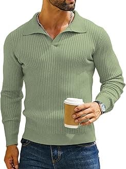 DENIMHOLIC Men's Cotton Full Sleeve Collar Polo Sweater for Men, Rib Knitted Sweaters for Men Winter,