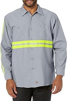 Red Kap Men's Enhanced Visibility Industrial Work Shirt, Grey with Yellow/Green Visibility Trim, Largee