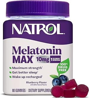 Melatonin 10mg Sleep Aid Supplement, 80 Count MelatoninMax Gummies, Blueberry Flavor, 10 mg Melatonin Gummies for Occasional Sleeplessness, 80 Day Supply