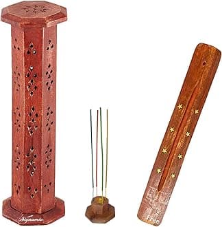 SIGNAMIO® 2pcs Wooden Tower Agarbatti and Dhoop Holder Premium Incense Stick Stand with Ash Catcher for Pooja Room Decoration - Puja Items for Home Mandir & Agarbatti Stand Holder with Storage Box