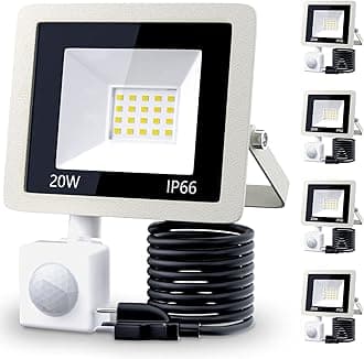 MIWAT 5Pack 20W Motion Sensor LED Flood Light, IP66 Rainproof Security Spotlight with PIR for Wall, Driveway, Square - Ivory