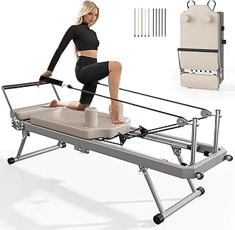 SogesPower Pilates Reformer Machine for Home Gym Workout, Foldable Pilates Equipment with High Strength Alloy Springs for Beginners, Up to 400lbs