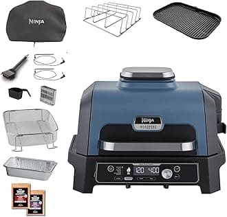 – Woodfire Pro Connect XL Electric BBQ Grill & Smoker with App Control, 2 Digital Probes, Rib Rack, Cover, Liners & Cleaning Brush, Large 7-in-1 Outdoor Grill & Air Fryer, Blue & Black OG901UKAMZ