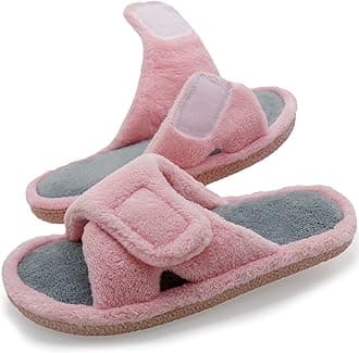 - Adjustable House Slippers for Women Memory Foam Soft Indoor Shoes Coral Fleece Lined Open Toe Home Slip on Slides Sandals All Seasons