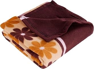 VAS COLLECTIONSVAS COLLECTIONS - 300 TC All Season Solid/Plain/Printed Light Weight Polar Fleece Single Bed Blanket Lightweight, (152 x 230 cm, Brown, Pink & Yellow)