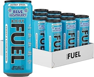 Applied Nutrition BodyFuel Energy & Vitamins Drink - Fast Energy, Energy Drink, Sugar Free with Caffeine (Pack of 12 Cans x 330ml) (Blue Raspberry)