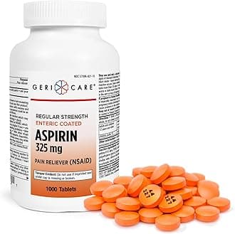 GeriCare Enteric Coated Aspirin Tablets 325mg (1000 Count) NSAID Pain Relieve...