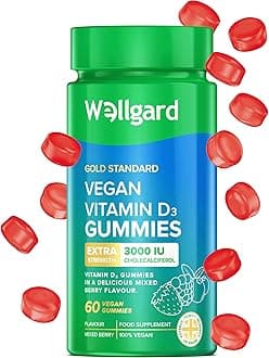 Wellgard High Strength Vitamin D3 Gummies 3000 IU - 60 Vegan Immunity Vitamin D Gummies Adults, Chewable Vitamin D, Mixed Berry Flavour